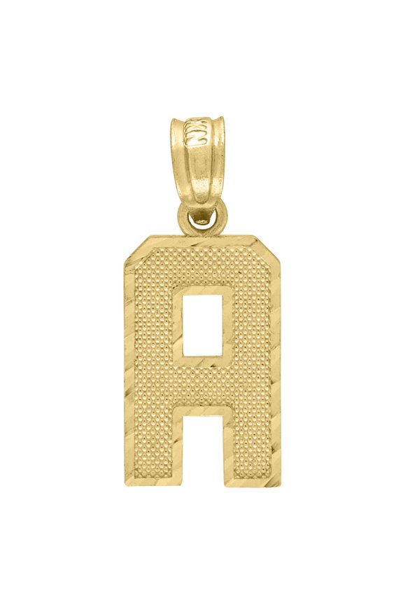 10K Yellow Gold Unisex Diamond Cut Initial Charms Textured Pendants | A