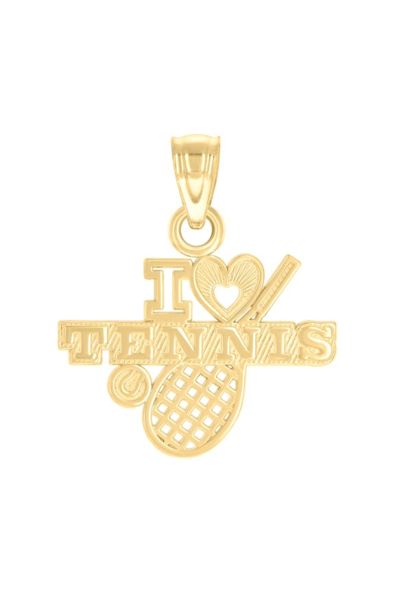 10K Yellow Gold Unisex Heart I Love Tennis Sports Charm Pendant