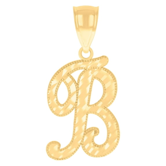 10K Yellow Gold Unisex Initial B Script Alphabet Charm Pendant