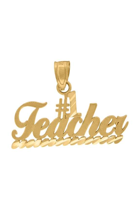 10K Yellow Gold Unisex No.1 Teacher Letters & Words Charm Pendant