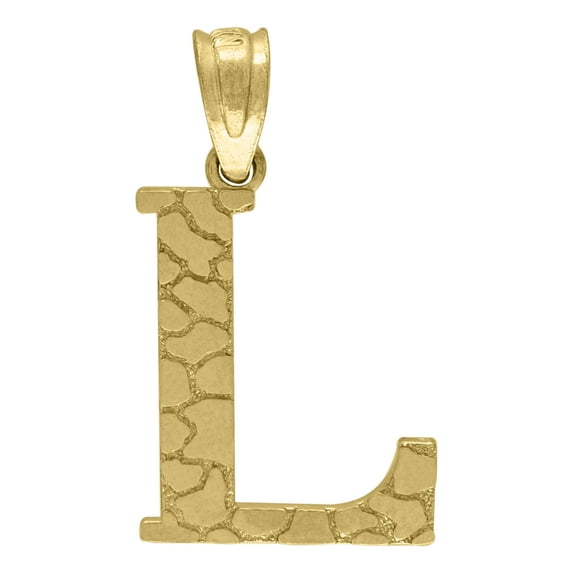 10K Yellow Gold Unisex Nugget Ore Initial Charms Small Pendants | L