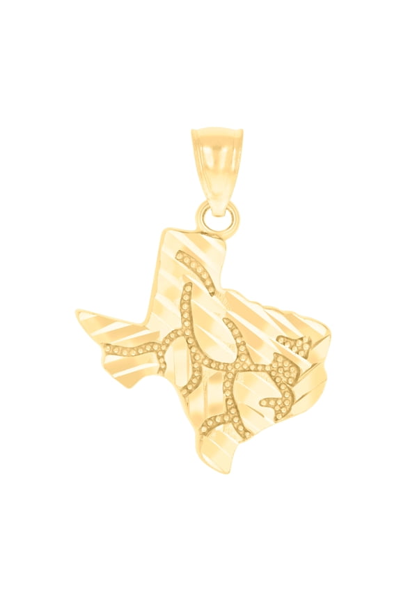10K Yellow Gold Unisex Nugget Texas Map Charm Pendant