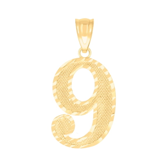 10K Yellow Gold Unisex Number 9 Charm Pendant