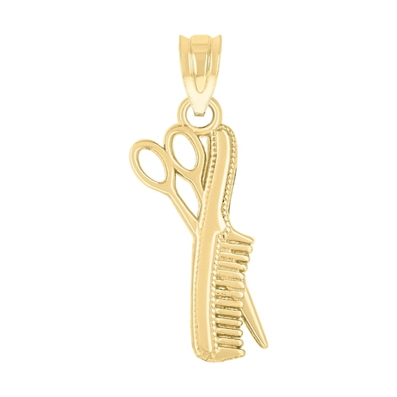 10K Yellow Gold Unisex Scissors Comb Tools Charm Pendant