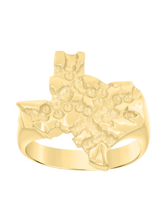 10K Yellow Gold Unisex Texture Pattern 22.5mm USA Map Nugget State of Texas Ring