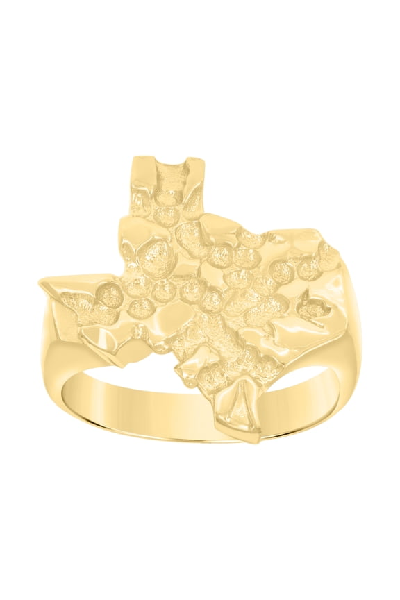 10K Yellow Gold Unisex Texture Pattern 22.5mm USA Map Nugget State of Texas Ring