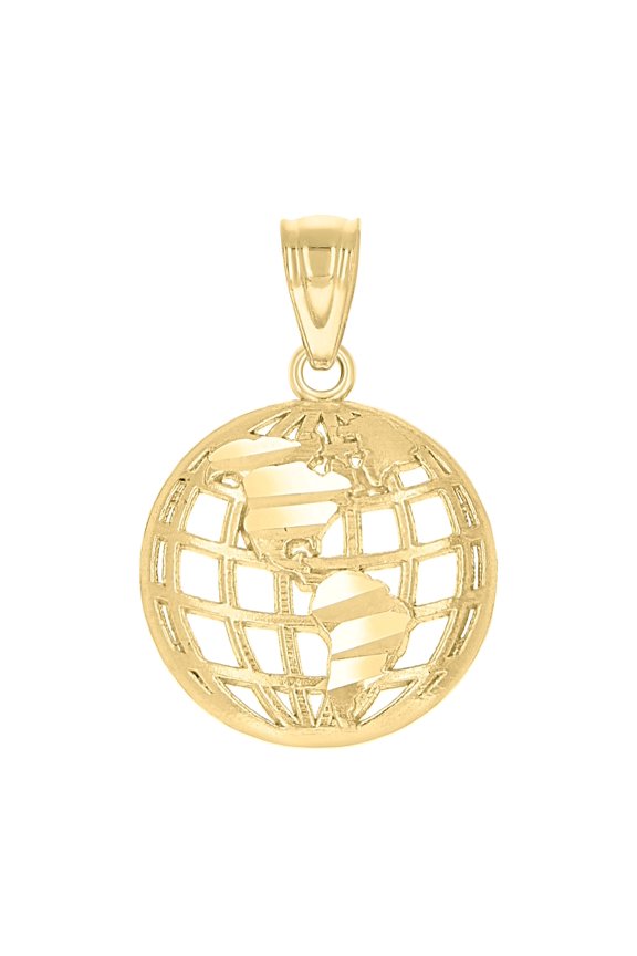 10K Yellow Gold Unisex World Globe Charm Pendant
