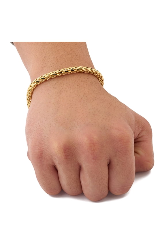 10K Yellow Gold Wheat, Palm Chain Bracelet (5mm, 7")