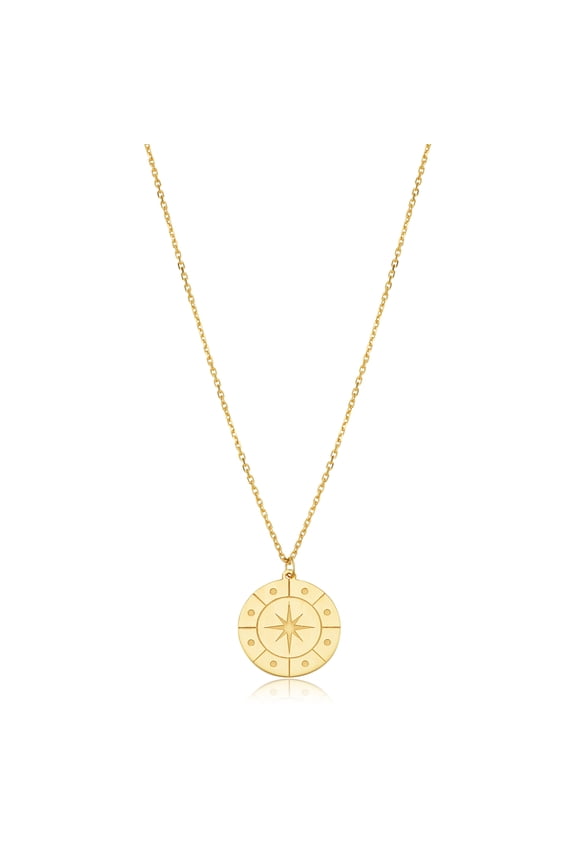 Au Naturale 10K Yellow Gold Windrose Compass Pendant on Adjustable Length Cable Chain Necklace (adjusts to 16 or 17 inch)