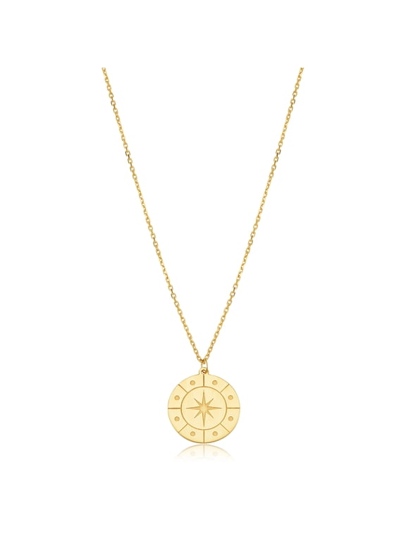 Au Naturale 10K Yellow Gold Windrose Compass Pendant on Adjustable Length Cable Chain Necklace (adjusts to 16 or 17 inch)