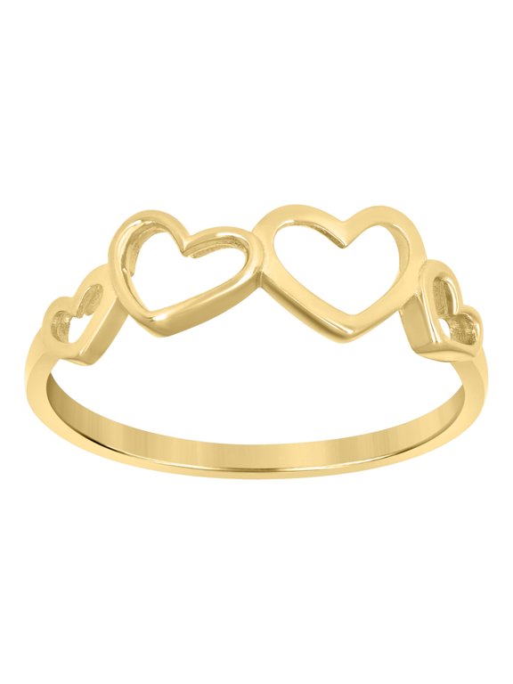 10K Yellow Gold Women's High Polished 6.5mm Love Band Quad 4 Open Hearts Ring