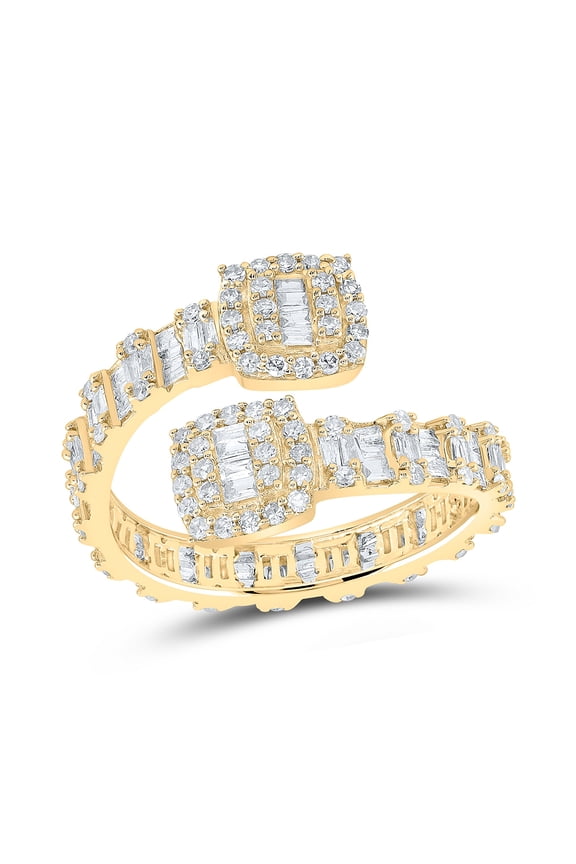 10K Yellow Gold Womens Baguette Diamond Cushion Cuff Band Ring 1 Cttw, Womens Size: 5-10