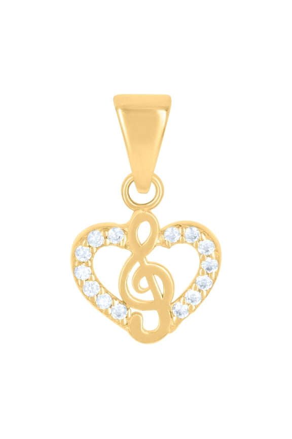 10K Yellow Gold Womens Cubic-Zirconia Treble Clef Heart Charm Pendant