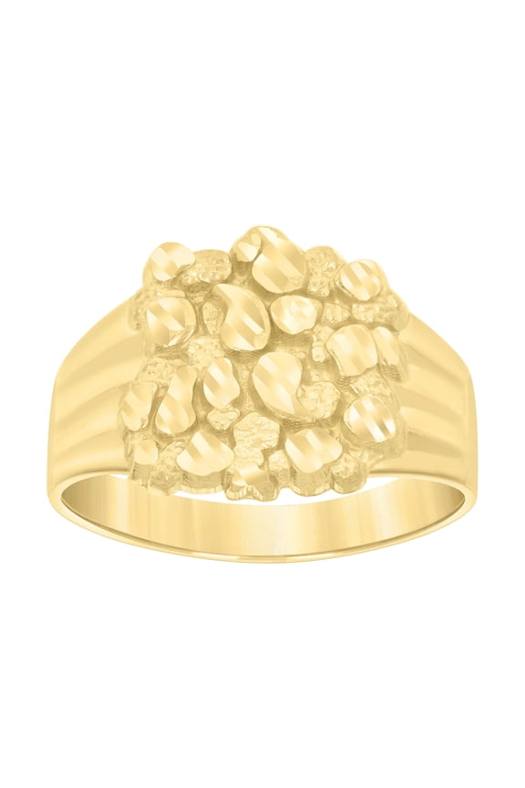 10K Yellow Gold Womens D/C 14.5mm Groove Cluster Pattern Band Nugget Design Ring