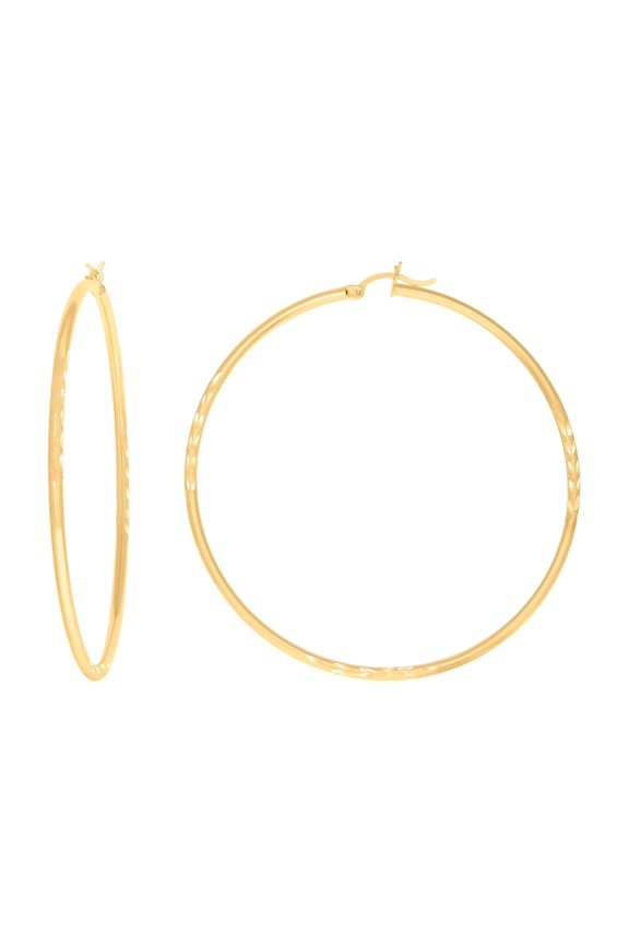 10K Yellow Gold Womens Diamond-Cut 60 mm x 2 mm Round Tube Hoop Earrings