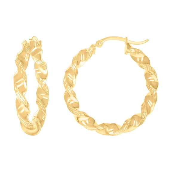 10K Yellow Gold Womens Diamond-cut Twisted Hoop Earrings 4mm-38