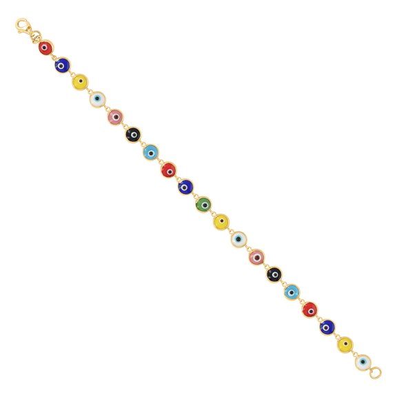 10K Yellow Gold Womens Enamel Evil Eye Good Luck Bracelet Size 7 Inches