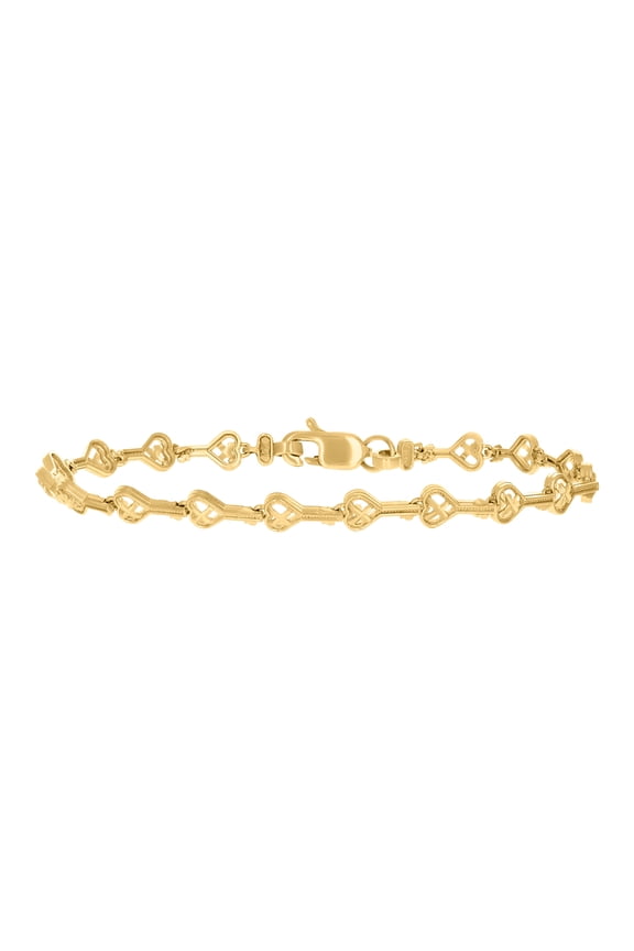10K Yellow Gold Womens Heart Key Lock & Key Link 7" Bracelet