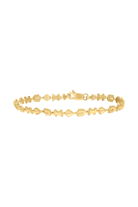 10K Yellow Gold Womens I Love U Heart Link 8" Bracelet