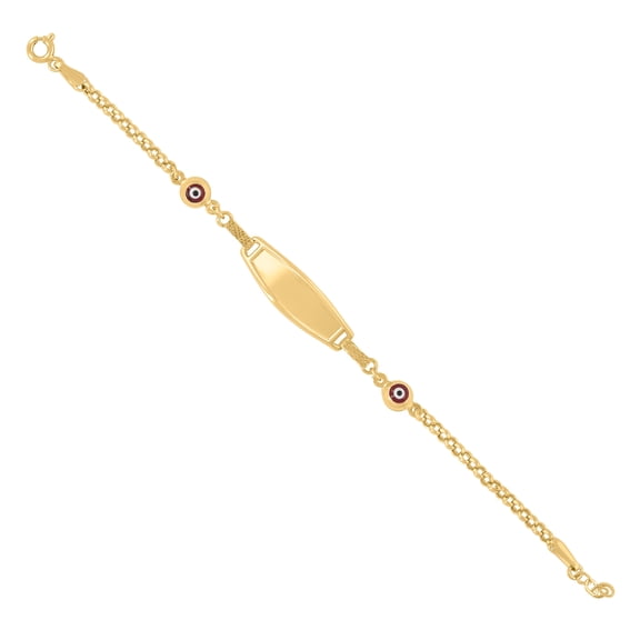 10K Yellow Gold Womens Red Enamel Evil Eye Good Luck ID Bracelet Size 6 Inches