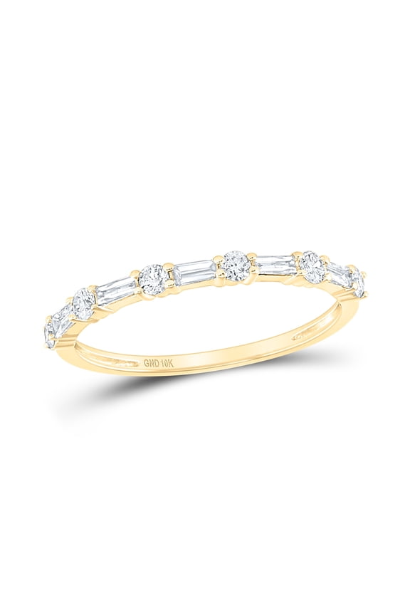 10K Yellow Gold Womens Round Baguette Diamond Stackable Band Ring 3/8 Cttw, Womens Size: 5-10