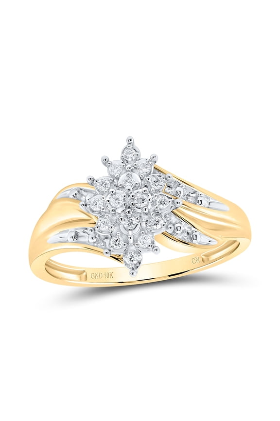 10K Yellow Gold Womens Round Dia. Cluster Ring 1/10ctw, Women's Size: 5-10