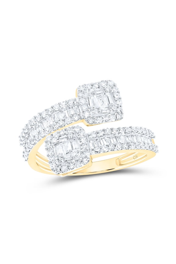 10K Yellow Gold Womens Round Diamond Bypass Cuff Band Ring 1 Cttw, Womens Size: 5-10