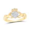 thumbnail image 1 of 10K Yellow Gold Womens Round Diamond Claddagh Hands & Heart Cluster Ring 1/20 Cttw, Womens Size: 5-10, 1 of 1