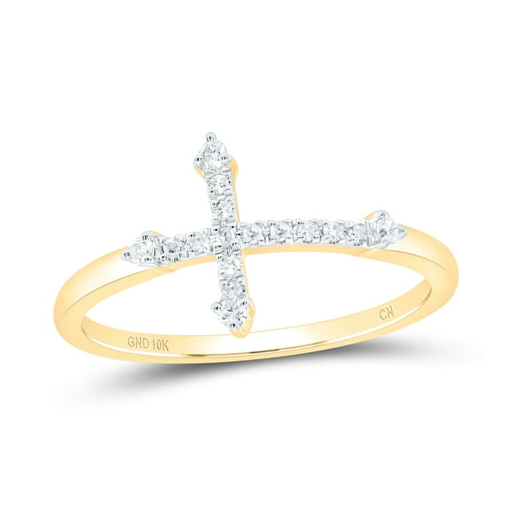 10K Yellow Gold Womens Round Diamond Cross Ring 1/10 Cttw, Womens Size: 5-10