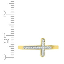 10K Yellow Gold Womens Round Diamond Cross Ring 1/20 Cttw, Womens Size: 5-10