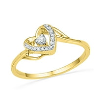 10K Yellow Gold Womens Round Diamond Heart Promise Ring 1/12 Cttw, Womens Size: 5-10