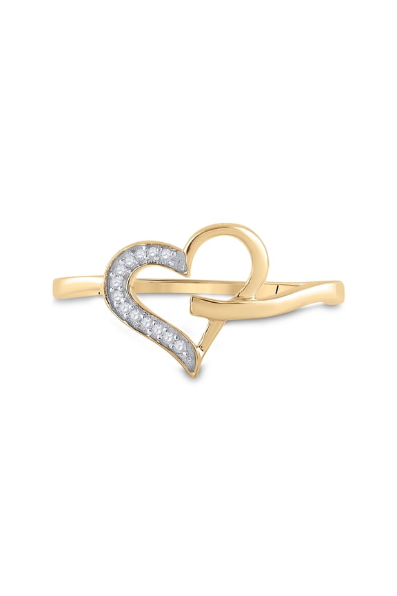 10K Yellow Gold Womens Round Diamond Heart Ring 1/20ctw, Women's Size: 5-10