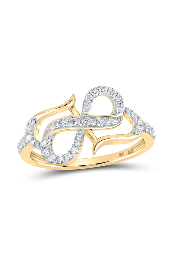10K Yellow Gold Womens Round Diamond Infinity Heart Ring 1/3 Cttw, Womens Size: 5-10