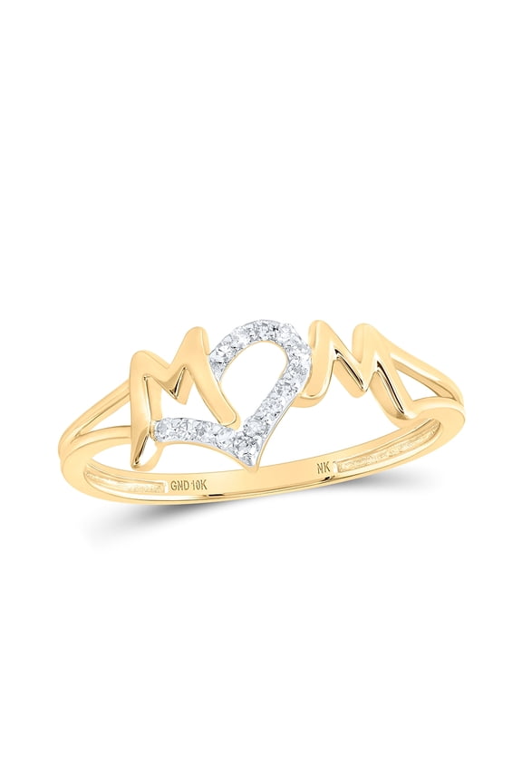 10K Yellow Gold Womens Round Diamond Mom Ring 1/12 Cttw, Womens Size: 5-10
