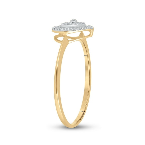 10K Yellow Gold Womens Round Diamond Slender Heart Cluster Ring 1/20 Cttw, Womens Size: 5-10