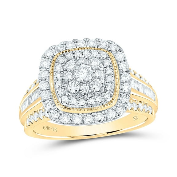 10K Yellow Gold Womens Round Diamond Square Ring 1ctw, Womens Size: 5-10
