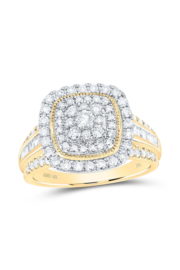 10K Yellow Gold Womens Round Diamond Square Ring 1ctw, Womens Size: 5-10