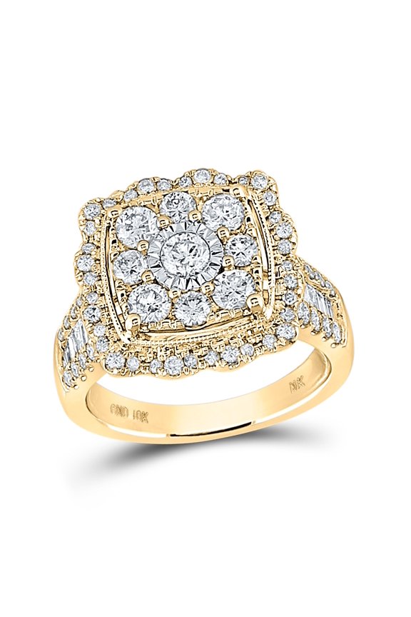 10K Yellow Gold Womens Round Diamond Square Ring 2 Cttw, Womens Size: 5-10