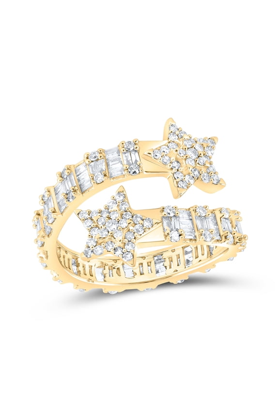 10K Yellow Gold Womens Round Diamond Star Cuff Band Ring 1 Cttw, Womens Size: 5-10