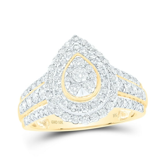10K Yellow Gold Womens Round Diamond Teardrop Cluster Ring 1ctw, Womens Size: 5-10