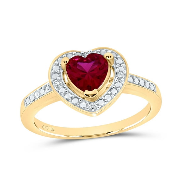 10K Yellow Gold Womens Round Synthetic Ruby Heart Ring 1 Cttw, Womens Size: 5-10
