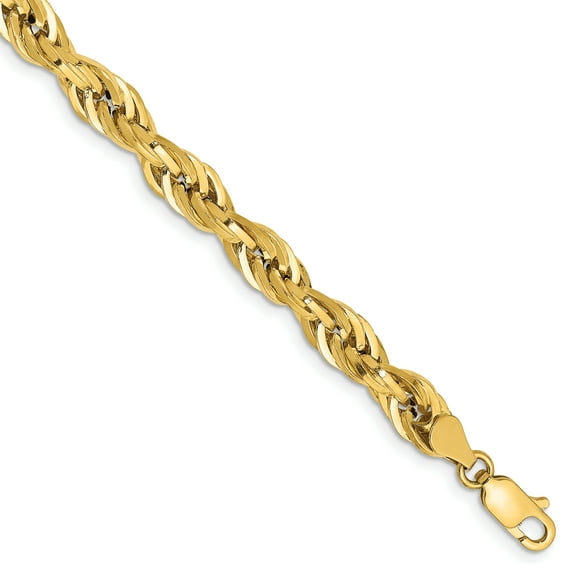 10K Yellow Gold Y 5.4mm Semi-Solid Rope Chain Bracelet Size 8