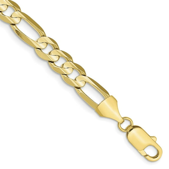 10K Yellow Gold bracelet Figaro chain 8 in 7.5 mm 7.5mm Light Concave