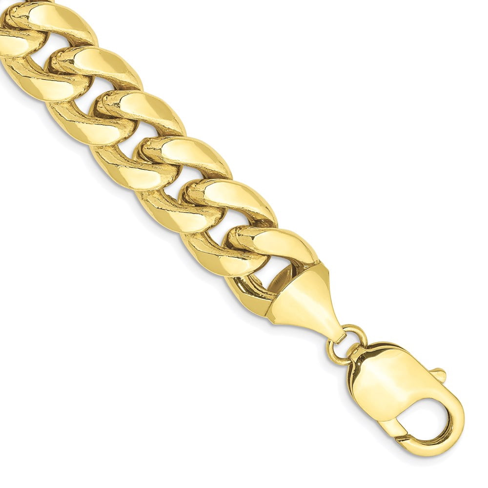 10K Yellow Gold chain Curb 9 in 11 mm 11mm Semi-Solid Miami Cuban ...