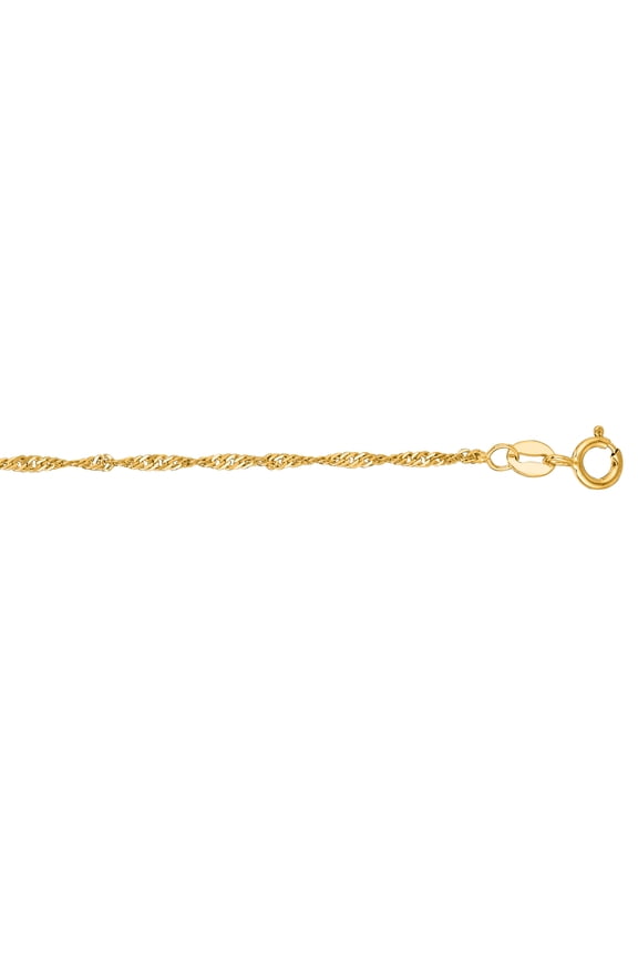 10K Yellow Solid Gold 1.5mm wide Classic Singapore Chain 20 Necklace with Lobster Clasp