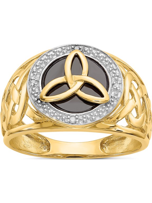 10K and White Rhodium Onyx and Diamond Mens Trinity Knot Ring