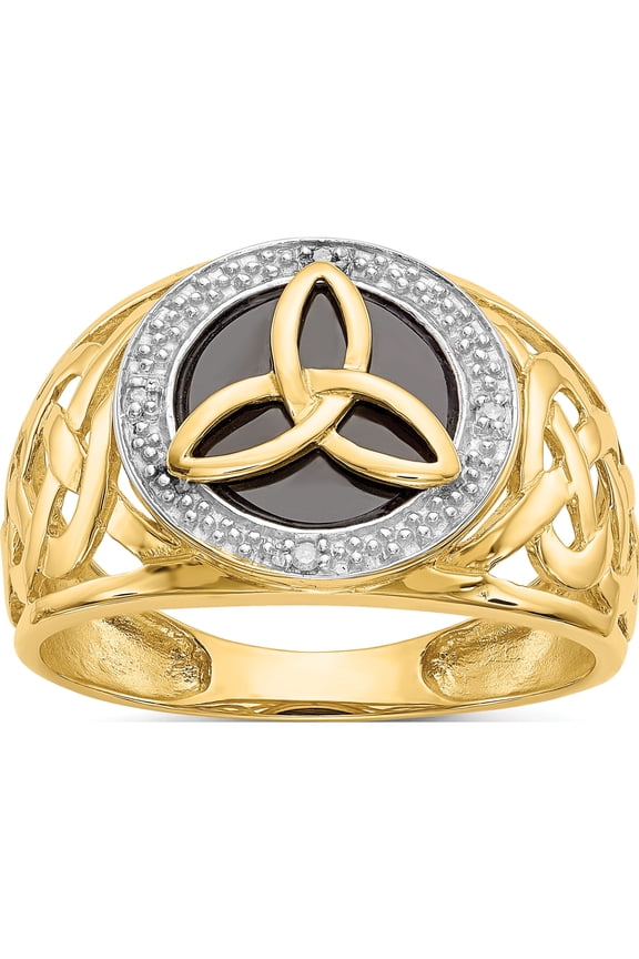 10K Yellow W/Rhodium And Rhodium Onyx Diamond Trinity Ringsize 10 (Width 24) - Jbsp