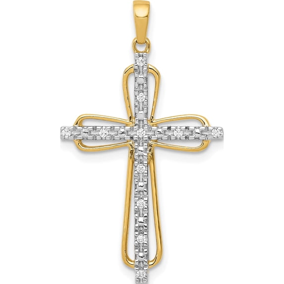 10K Yellow W/Rhodium & Rhodium Diamond Cross Pendant (Width 19) (Length 33) - Jbsp