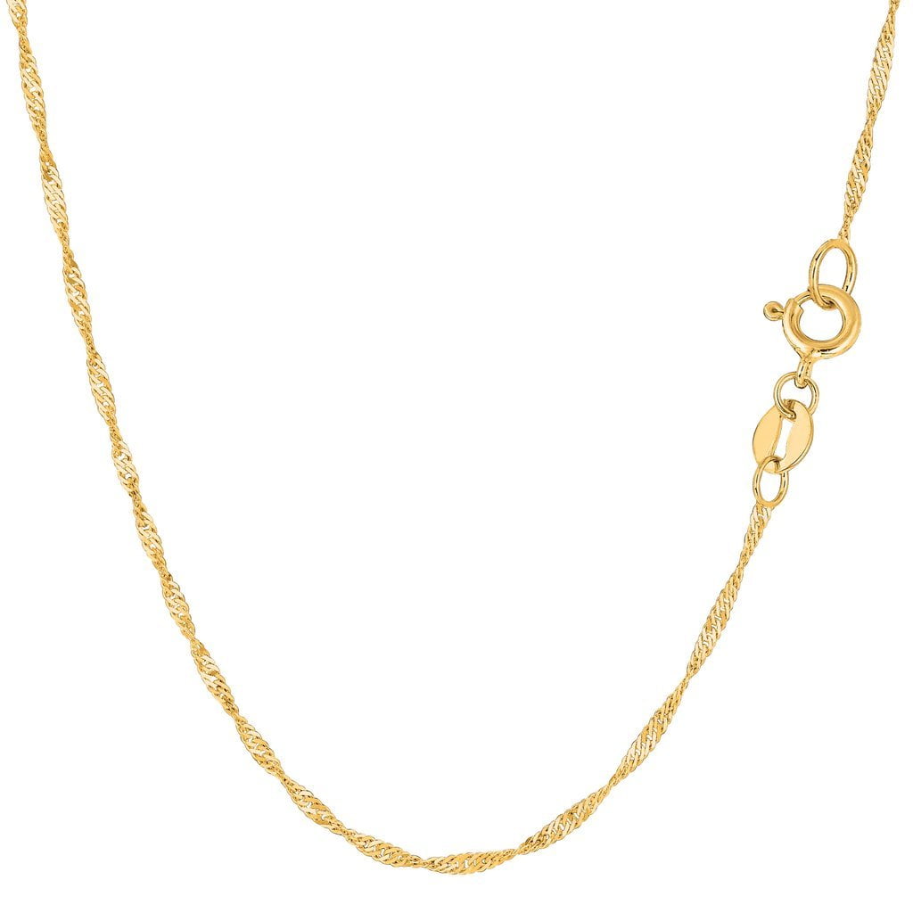 10K Yellow or White Gold 1.5mm Shiny Diamond-Cut Classic Singapore Chain Necklace for Pendants and Charms with Spring-Ring Clasp Womens Jewelry (7 " 9" 10" 16" 18" 20" or 24" inch)