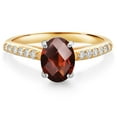 thumbnail image 1 of Gem Stone King 10K Yellow and White Gold Red Garnet and White Lab Grown Diamond Engagement Ring for Women (1.71 Cttw, Oval Checkerboard 8X6MM, Gemstone January Birthstone, Size 8), 1 of 4